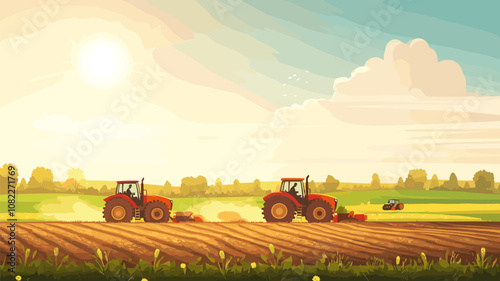 Farm Tractors in a Sunny Field