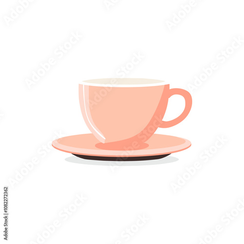 Classic coffee cup with saucer, simple flat vector