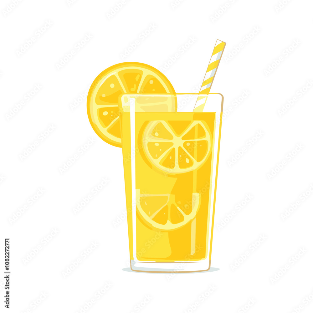 Glass of lemonade with straw, simple flat vector Glass of lemonade with straw, simple flat vector