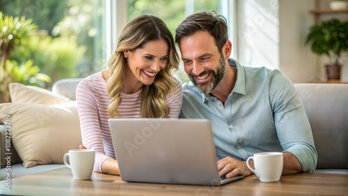 Happy Couple Using Laptop