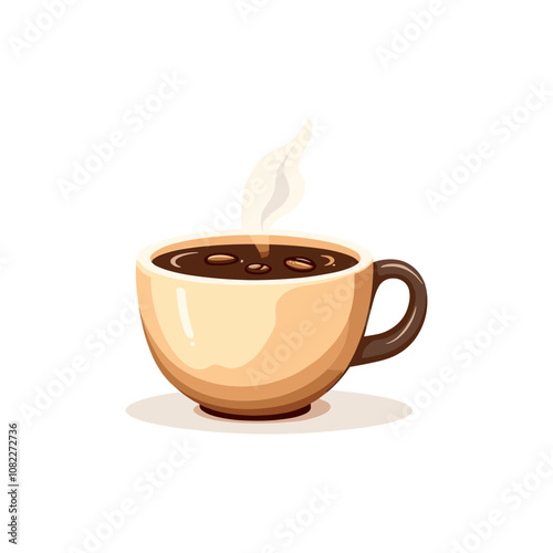 Cup of hot coffee with steam, simple flat vector