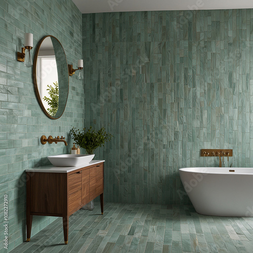 
Green tone bathroom interior photo