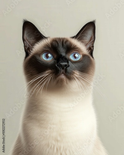 Portrait of a Siamese Cat with Striking Blue Eyes and Sleek Coat, Ideal for Cat Lovers and Breed Enthusiasts

