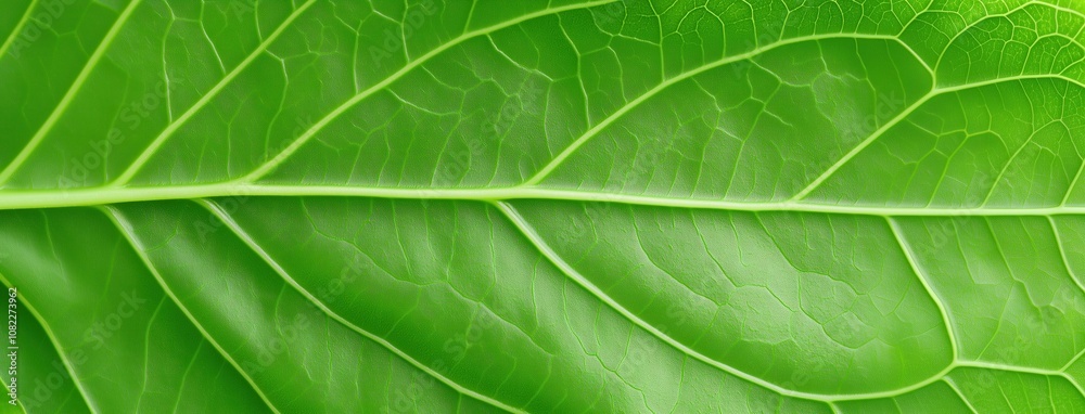 Vivid close-up of fresh green leaf with vein details in nature Vivid close-up of fresh green leaf with vein details in nature