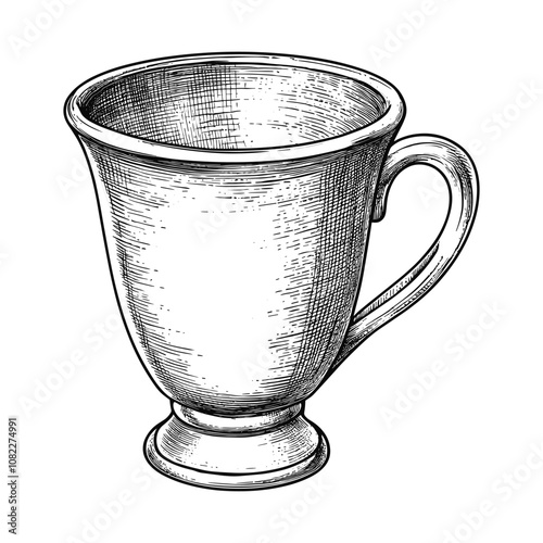 espresso coffee cup sketch engraving vector illustration. T-shirt apparel print design. Scratch board imitation. Black and white hand drawn image