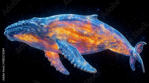 Illustrated humpback whale with detailed watercolor effect isolated on a white background. Generative AI photo