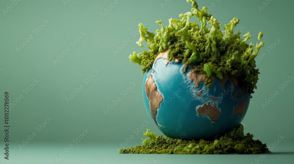 Green Earth Globe with Moss and Green Background
