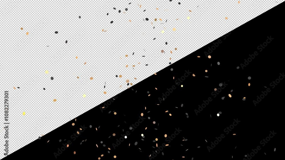 black and gold confetti rain launched from a canon slowly falling