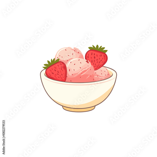 Strawberry ice cream bowl illustration