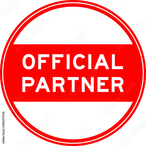 Red color round seal sticker in word official partner on white background