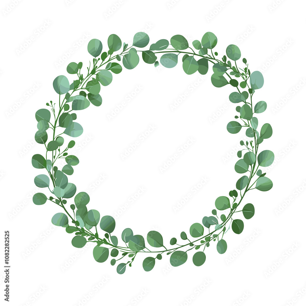 Obraz premium Green Eucalyptus Wreath Vector Frame
