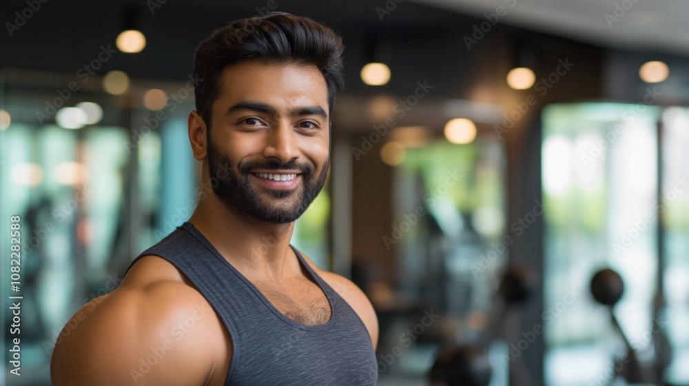 Fit south asian man in gym setting for health and fitness lifestyle concepts