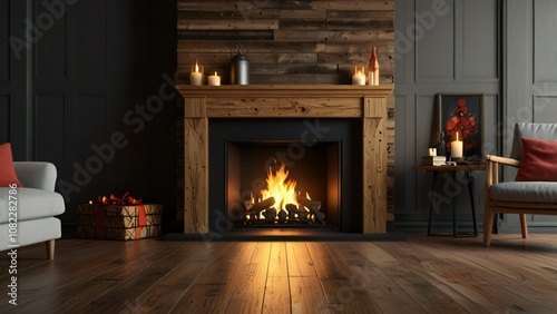 fireplace with christmas decorations