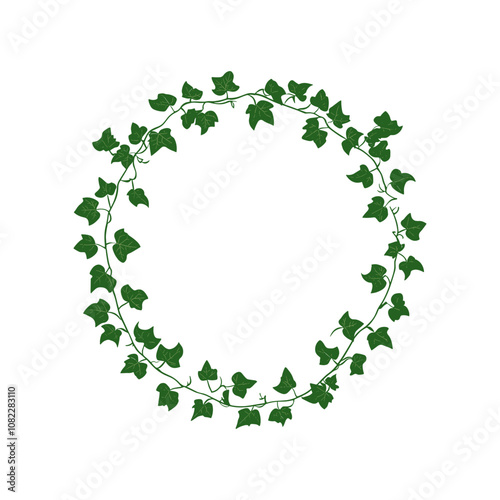 Green Ivy Wreath Illustration in Circular Botanical Design