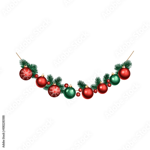 Christmas Ornament Garland with Red and Green Decorations photo