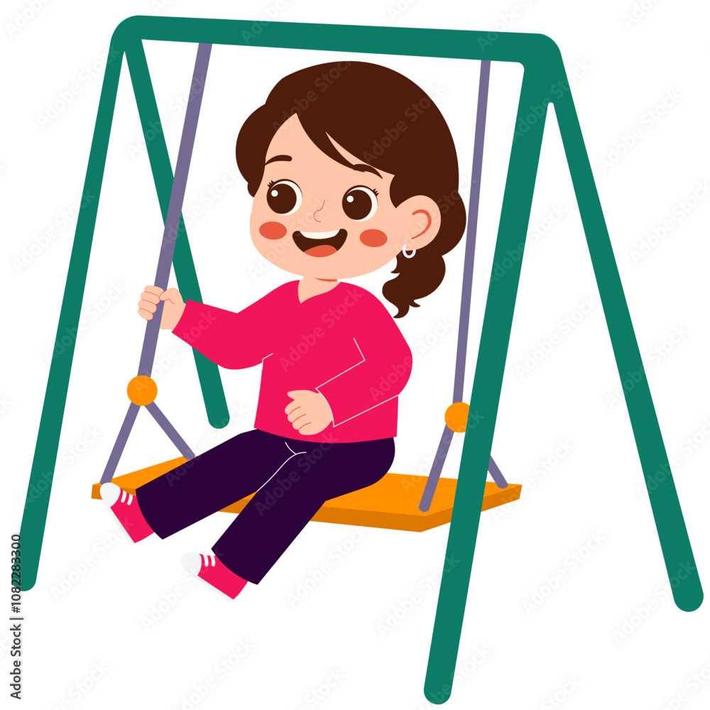 Happy Girl Swinging in Playground Illustration Happy Girl Swinging in Playground Illustration