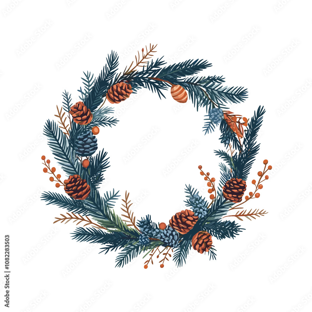 Naklejka premium Holiday Pinecone Wreath Vector Illustration for Winter Season