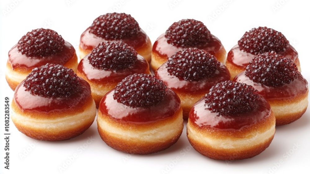 Bombolone with Berry Topping on White Background. Generative AI Bombolone with Berry Topping on White Background. Generative AI