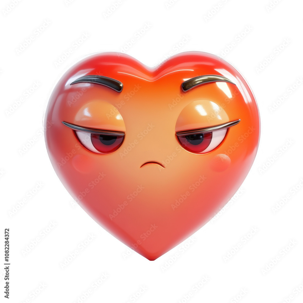 3d icon Red valentine heart emoji showing grumpy face on transparent background 3d icon Red valentine heart emoji showing grumpy face on transparent background