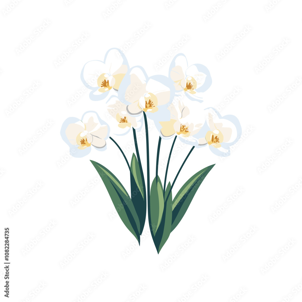 Naklejka premium Elegant white orchid bouquet with green leaves for natural decor