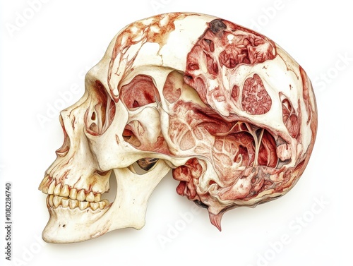 Detailed anatomical skull illustration on a white background. photo