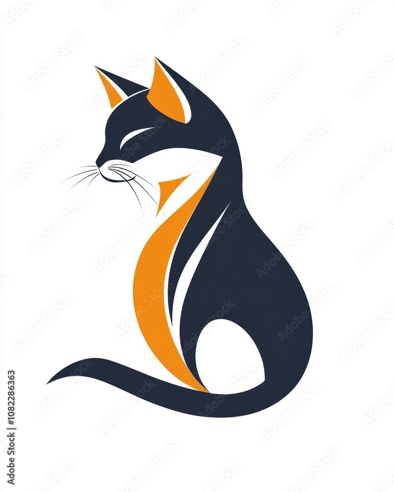 custom made wallpaper toronto digitalStylized cat illustration with black and orange colors on white background