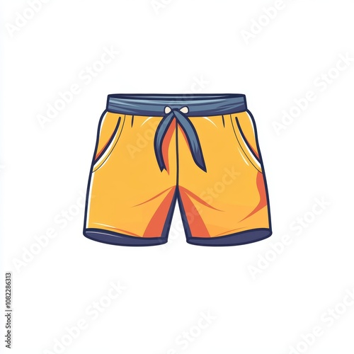 Stylish yellow swim shorts with pockets and drawstring on white isolate background. photo