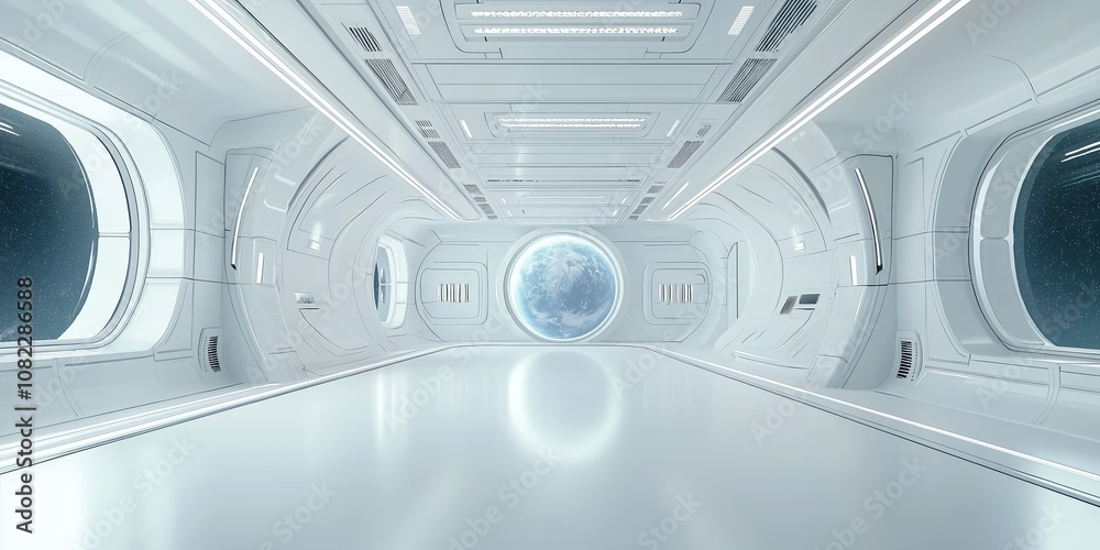 Futuristic showroom, spaceship interior Futuristic showroom, spaceship interior