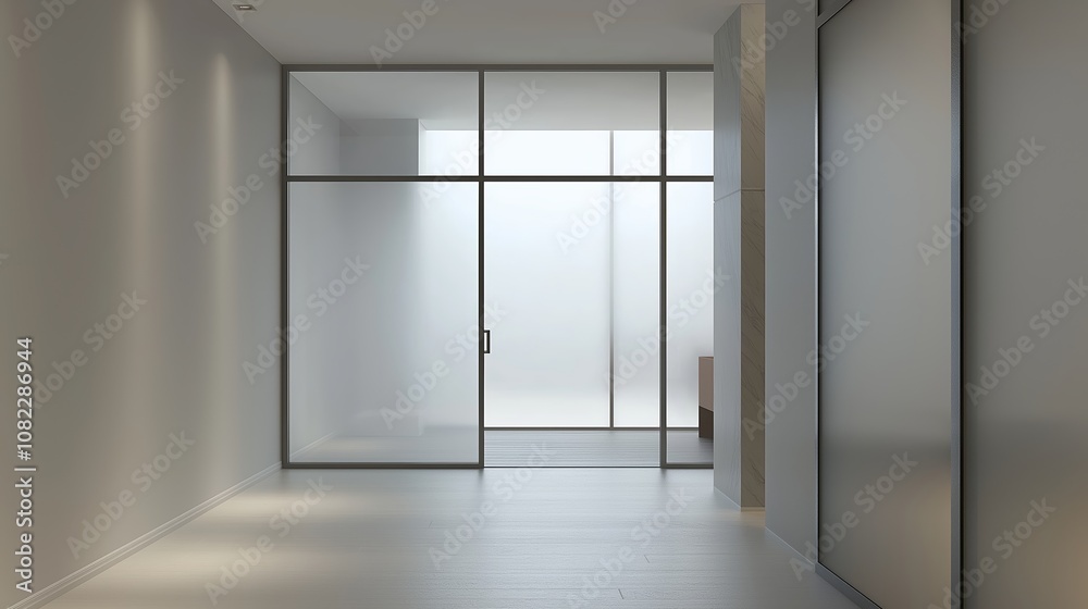 Fototapeta premium Modern interior with glass matte walls and door
