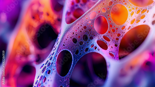 Hyper-detailed close-up of bioprinting synthetic veins, vibrant cell patterns, advanced medical technology 