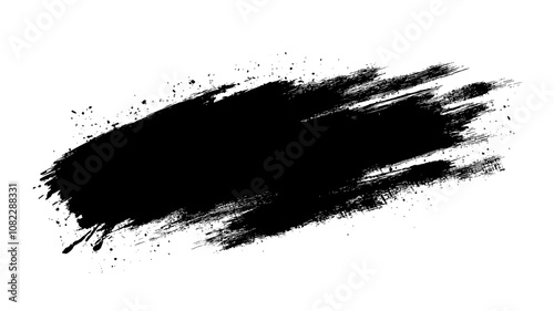 Diagonal Black Ink Brush Stroke with Paint Splatter