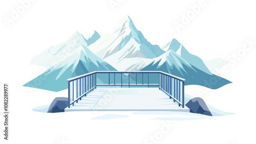 Snowy observation deck overlooking majestic winter mountains