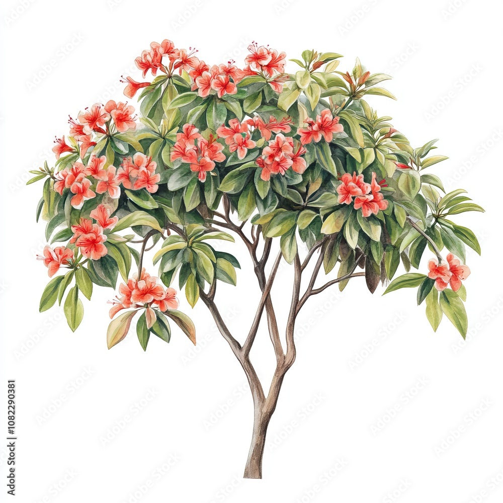 Fototapeta premium Malaysia native ornamental tree with flowers elevation on a white background,generative ai