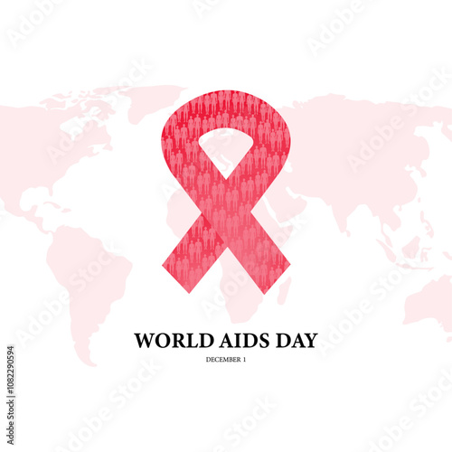 World AIDS Day, December 1. Flat vector illustration. Red ribbon to support people living with HIV and HIV awareness. 