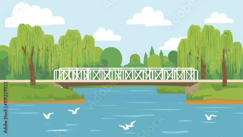 Serene River Bridge with Willows