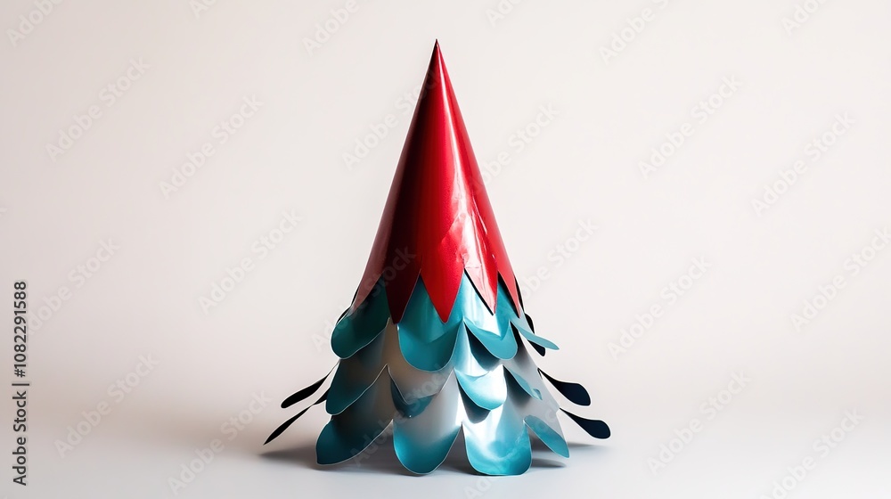 Fototapeta premium Colorful party hat decorated with vibrant patterns and festive designs, perfect for birthday celebrations, New Year’s Eve parties, or any joyful occasion. This fun accessory adds excitement and cheer