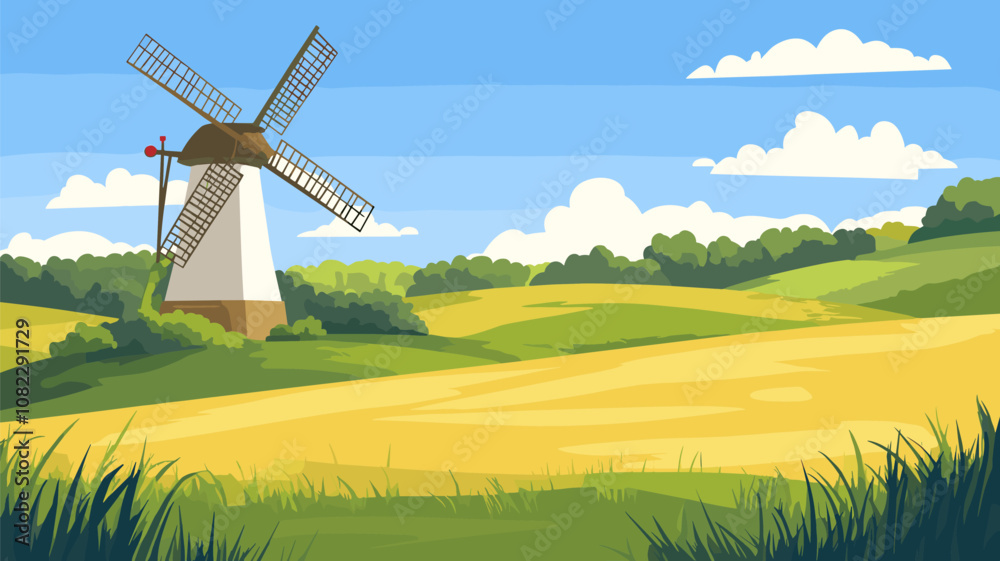 Fototapeta premium Windmill on Rolling Hills