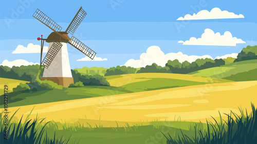 Windmill on Rolling Hills