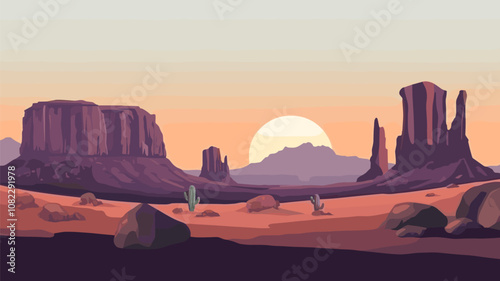 Desert Sunset with Rock Formations