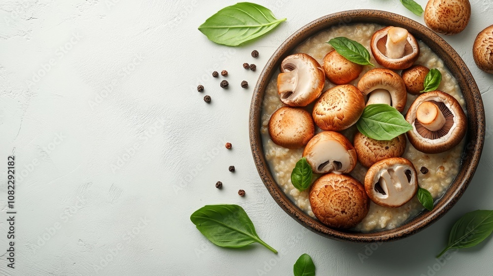 Mushroom Porridge on White Background. Generative AI Mushroom Porridge on White Background. Generative AI