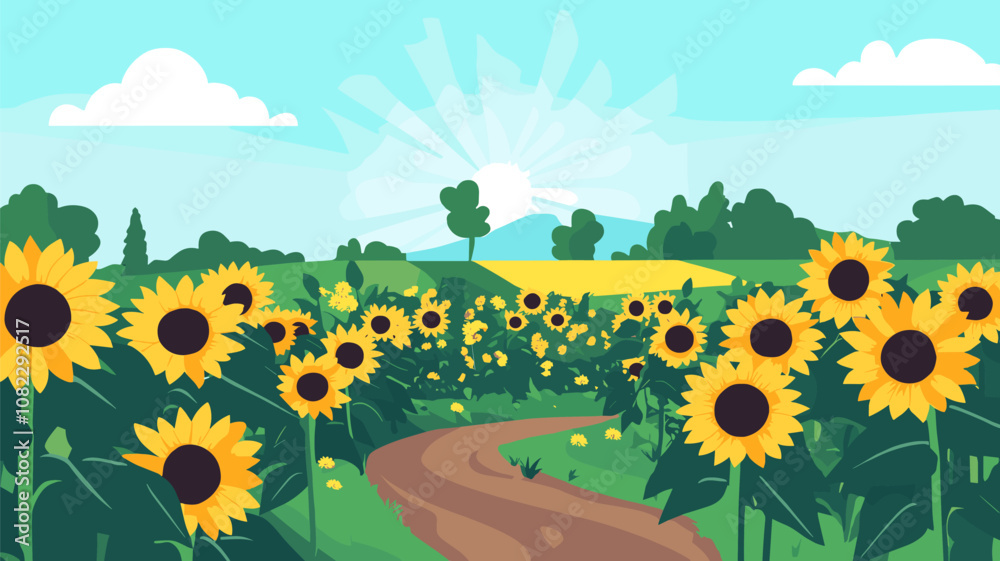 Fototapeta premium Sunflower Field with Sunlight