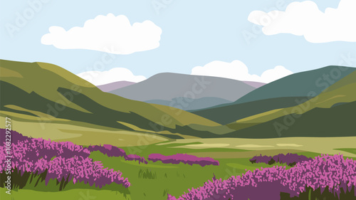 Field of Wildflowers and Rolling Hills