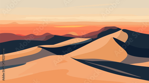 Desert Landscape with Sand Dunes at Sunset