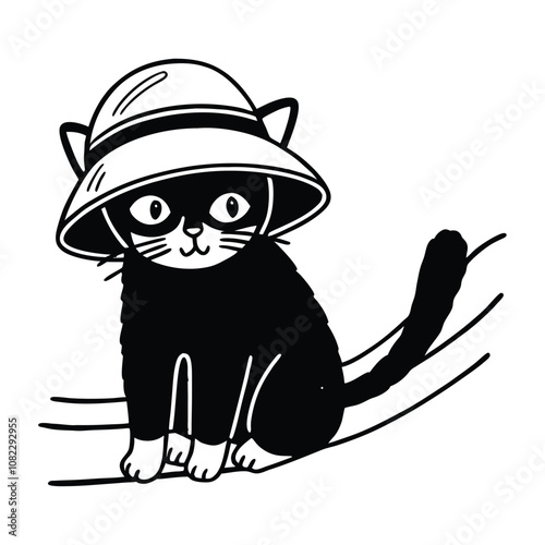 Cat vector design, labeled line and fill art illustration.