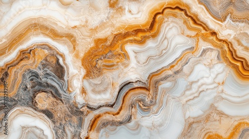 A close-up of a beautifully patterned agate stone showcasing orange and white swirls.