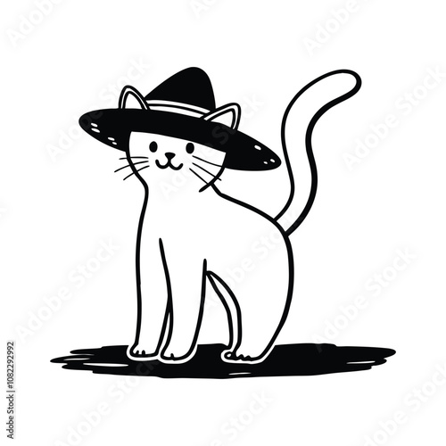 Cat vector design, labeled line and fill art illustration.