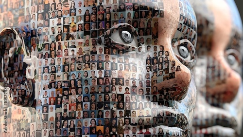 Mosaic Portrait of a Person's Face Made from Smaller Faces