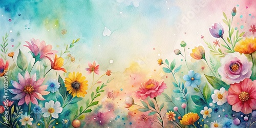 abstract watercolor background with flowers Panoramic