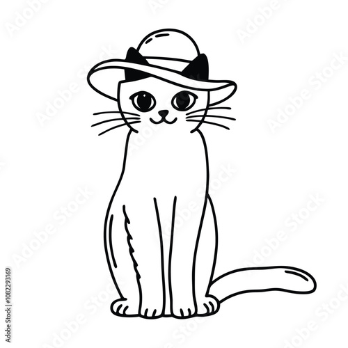 Cat vector design, labeled line and fill art illustration.
