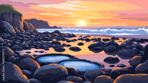 Rocky Shoreline at Sunset